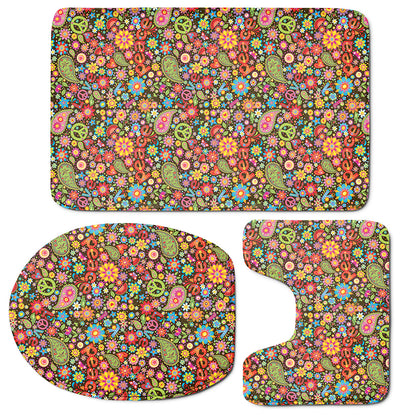 Colorful Hippie Peace Symbols Print 3 Piece Bath Mat Set