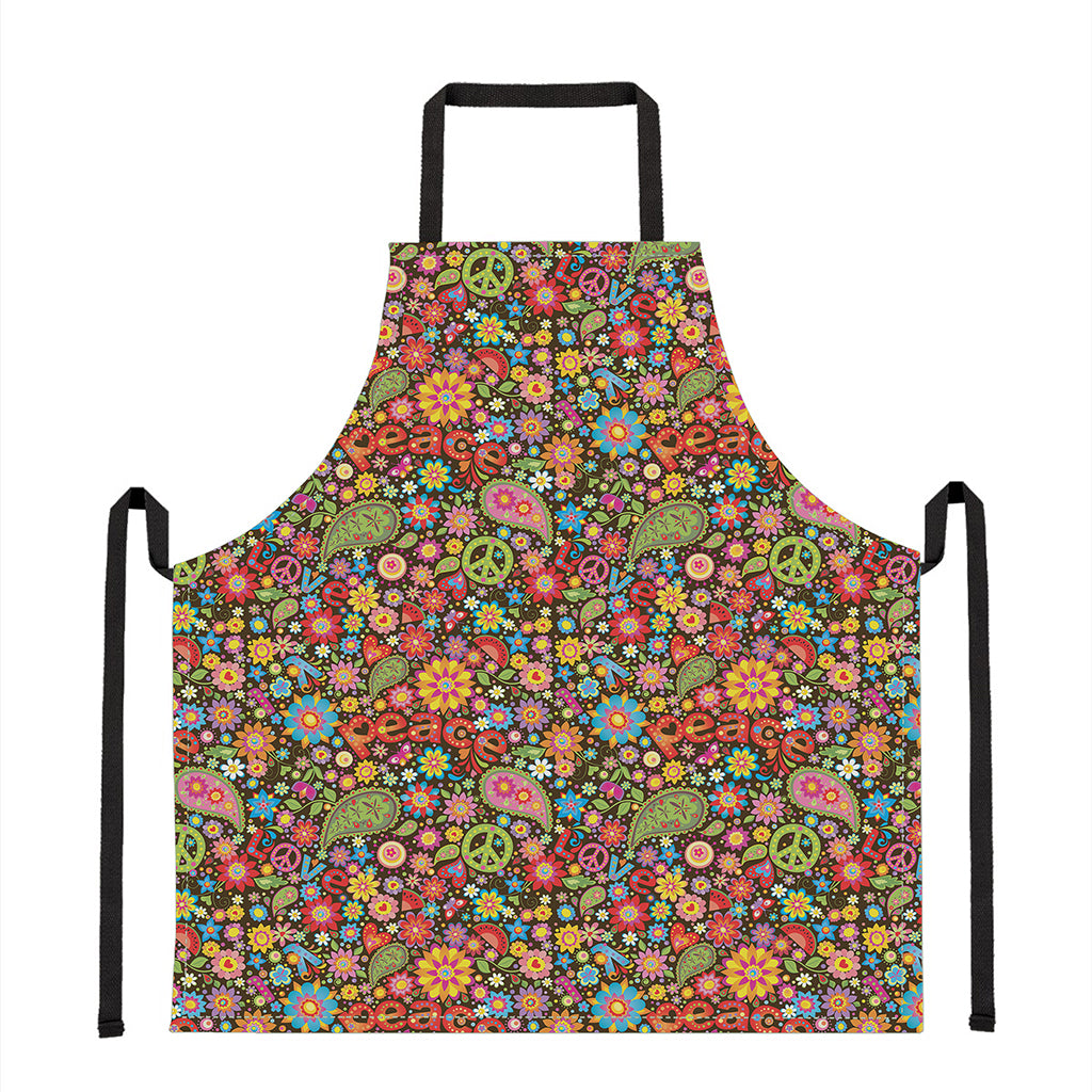 Colorful Hippie Peace Symbols Print Apron