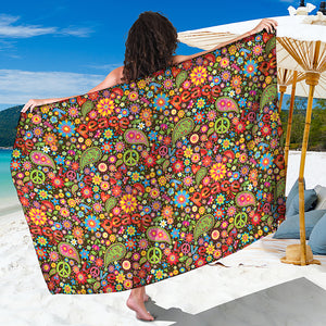 Colorful Hippie Peace Symbols Print Beach Sarong Wrap