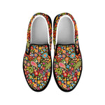 Colorful Hippie Peace Symbols Print Black Slip On Shoes
