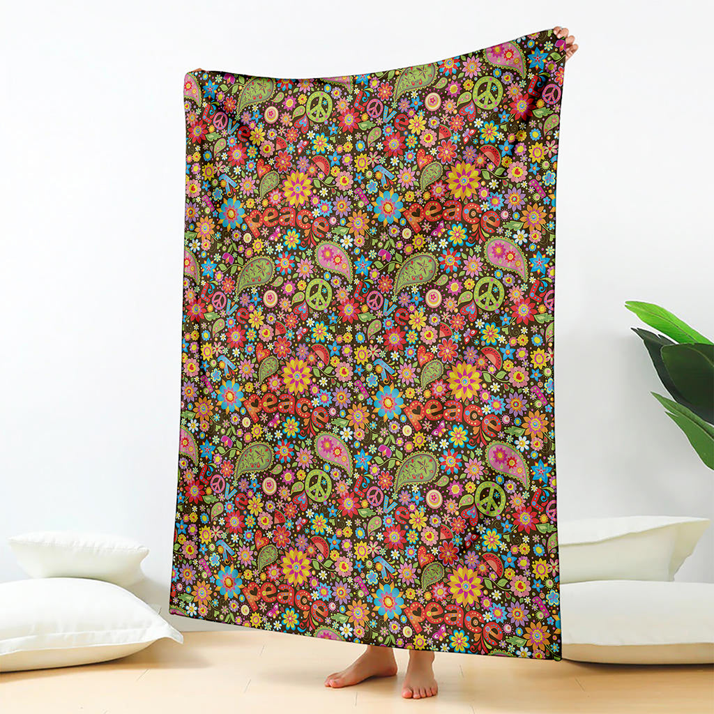Colorful Hippie Peace Symbols Print Blanket