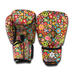 Colorful Hippie Peace Symbols Print Boxing Gloves