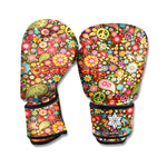 Colorful Hippie Peace Symbols Print Boxing Gloves