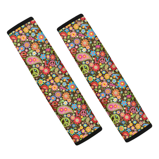 Colorful Hippie Peace Symbols Print Car Seat Belt Covers