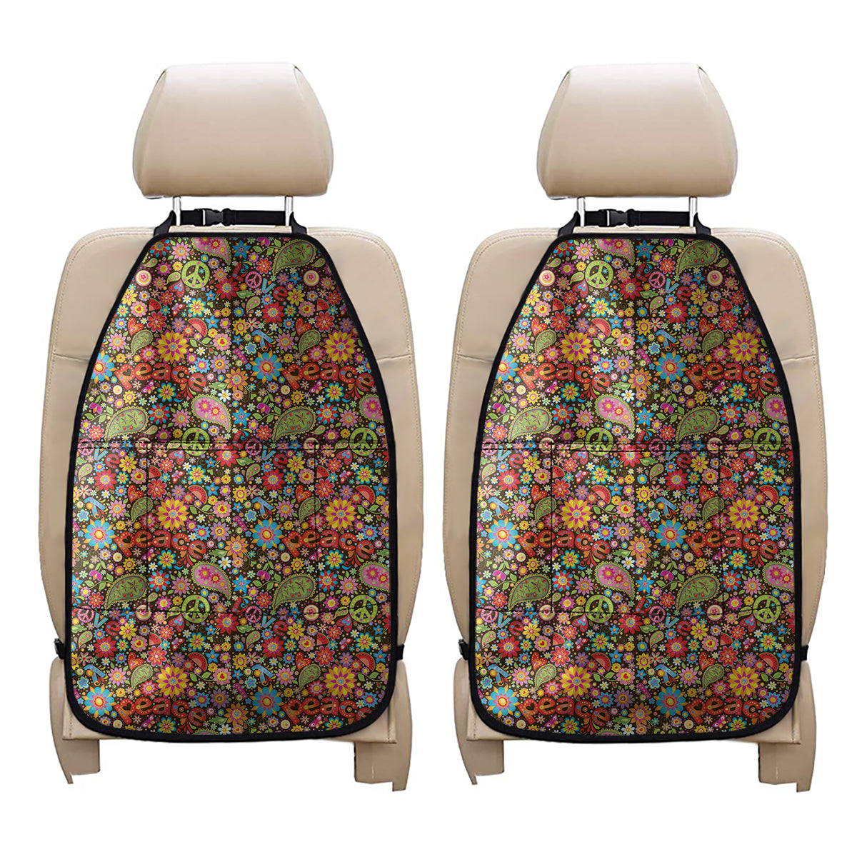Colorful Hippie Peace Symbols Print Car Seat Organizers