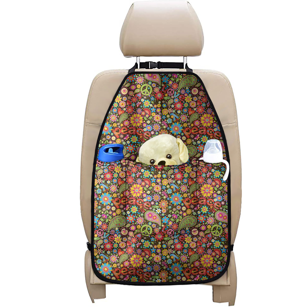 Colorful Hippie Peace Symbols Print Car Seat Organizers