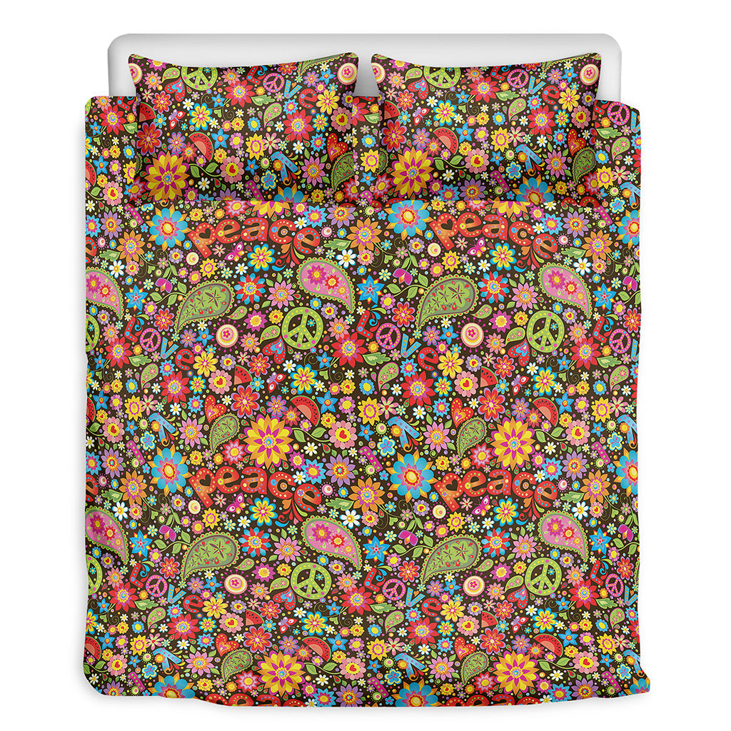Colorful Hippie Peace Symbols Print Duvet Cover Bedding Set