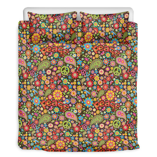 Colorful Hippie Peace Symbols Print Duvet Cover Bedding Set