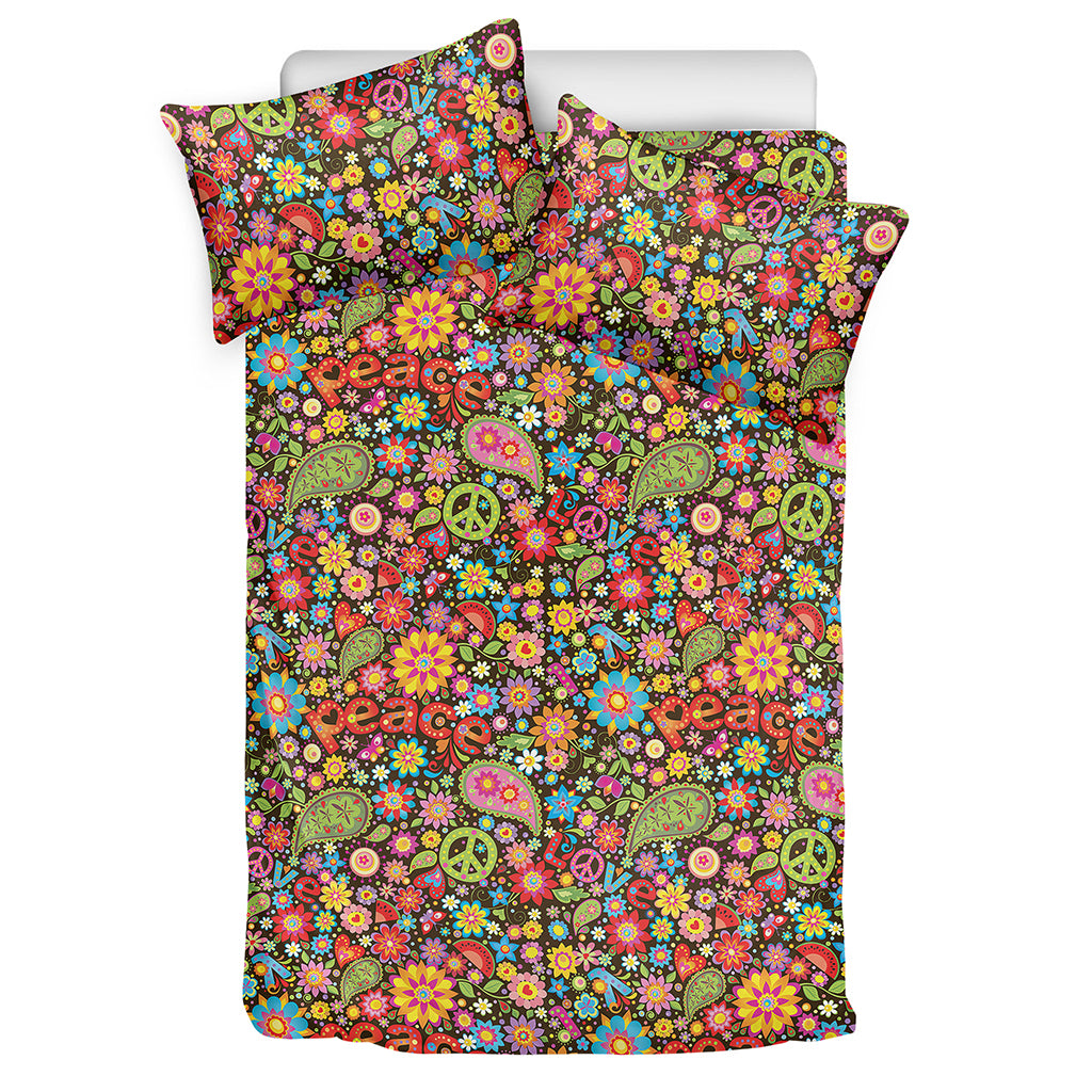 Colorful Hippie Peace Symbols Print Duvet Cover Bedding Set
