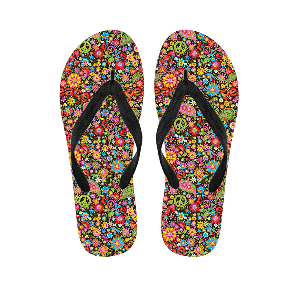 Colorful Hippie Peace Symbols Print Flip Flops