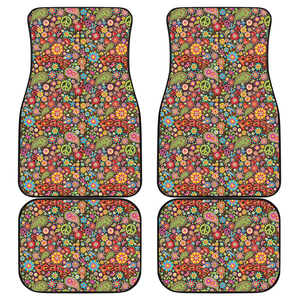 Colorful Hippie Peace Symbols Print Front and Back Car Floor Mats