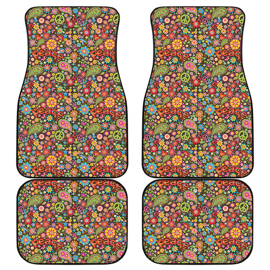 Colorful Hippie Peace Symbols Print Front and Back Car Floor Mats
