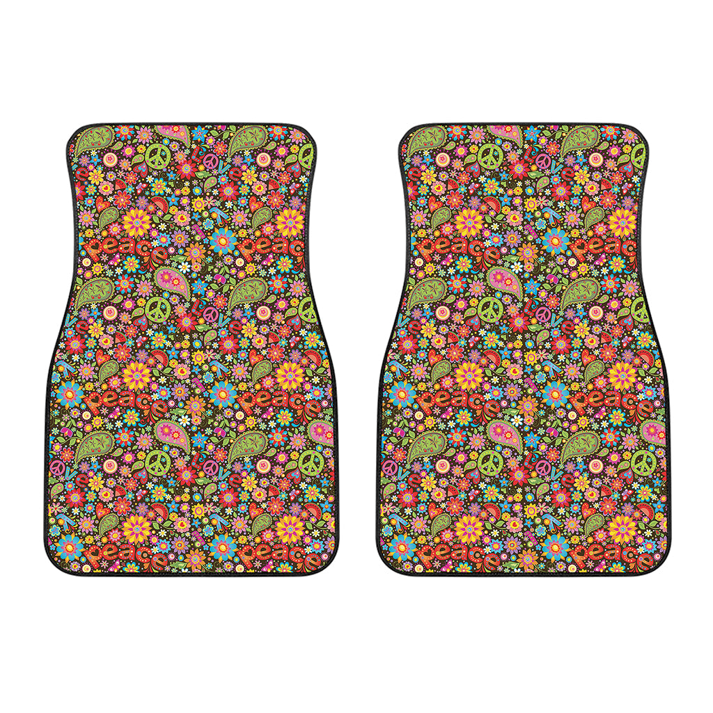 Colorful Hippie Peace Symbols Print Front Car Floor Mats