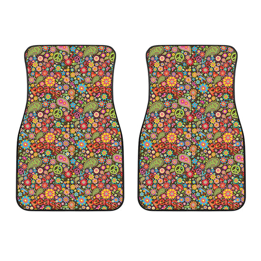 Colorful Hippie Peace Symbols Print Front Car Floor Mats