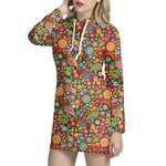 Colorful Hippie Peace Symbols Print Hoodie Dress