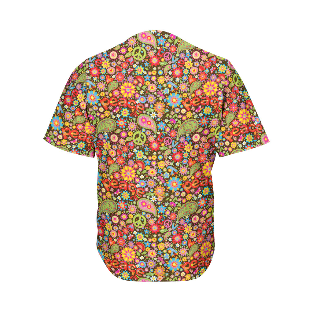 Colorful Hippie Peace Symbols Print Men's Baseball Jersey