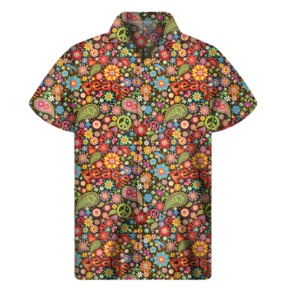 Colorful Hippie Peace Symbols Print Men's Short Sleeve Shirt