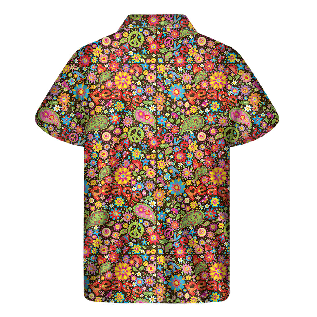 Colorful Hippie Peace Symbols Print Men's Short Sleeve Shirt