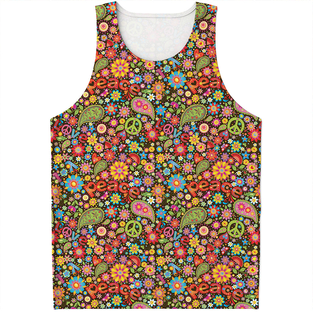 Colorful Hippie Peace Symbols Print Men's Tank Top