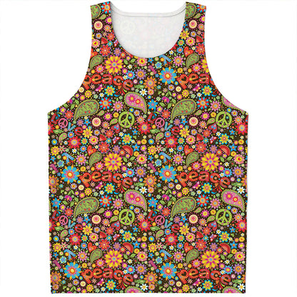 Colorful Hippie Peace Symbols Print Men's Tank Top