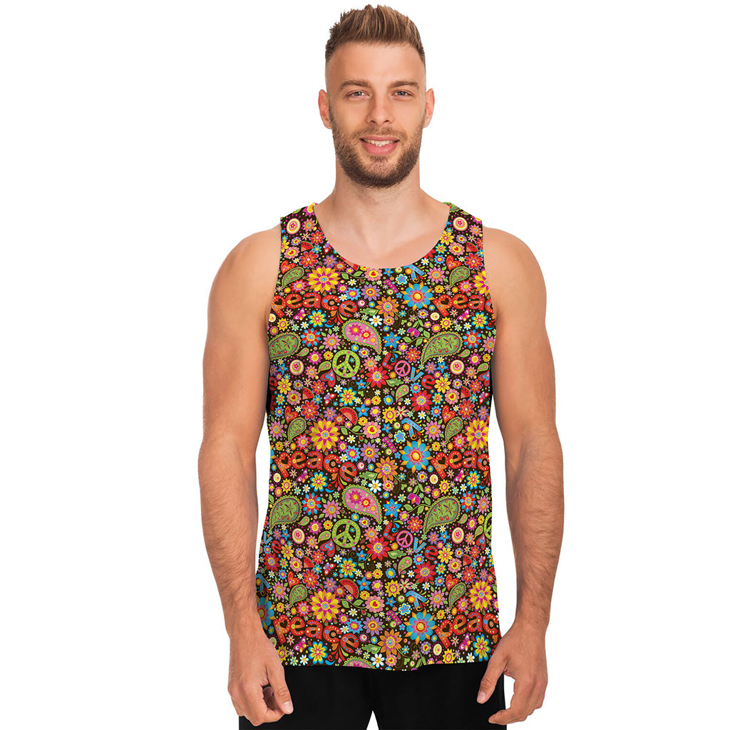 Colorful Hippie Peace Symbols Print Men's Tank Top