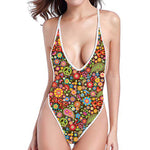 Colorful Hippie Peace Symbols Print One Piece High Cut Swimsuit