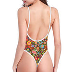 Colorful Hippie Peace Symbols Print One Piece High Cut Swimsuit
