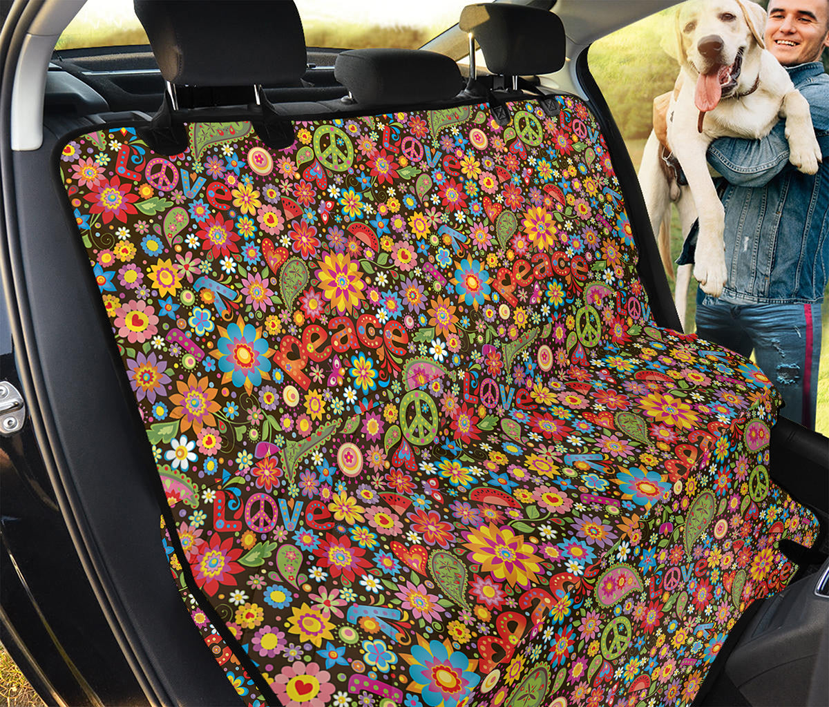 Colorful Hippie Peace Symbols Print Pet Car Back Seat Cover