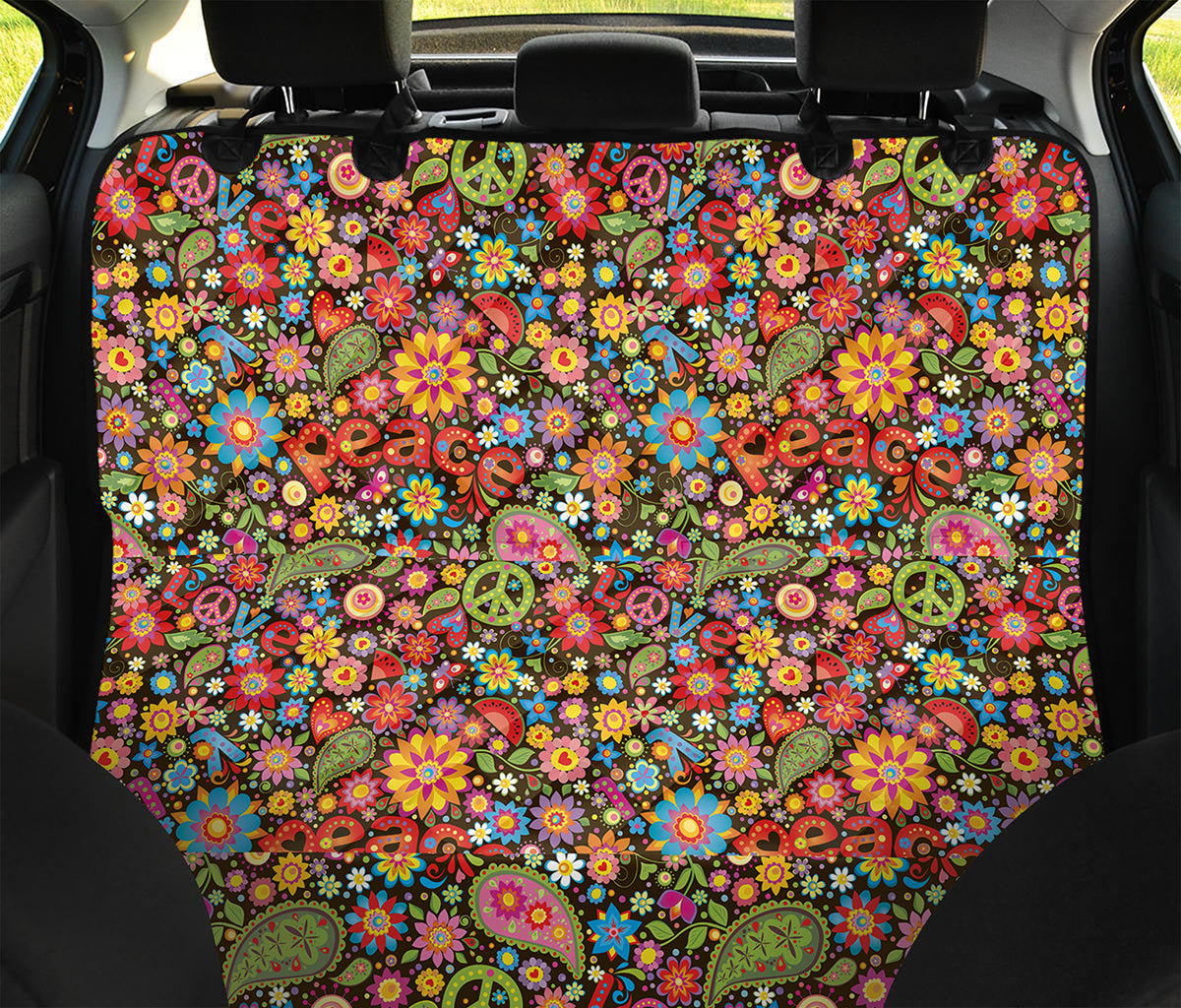 Colorful Hippie Peace Symbols Print Pet Car Back Seat Cover