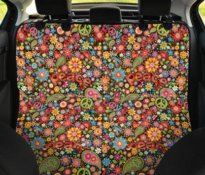 Colorful Hippie Peace Symbols Print Pet Car Back Seat Cover