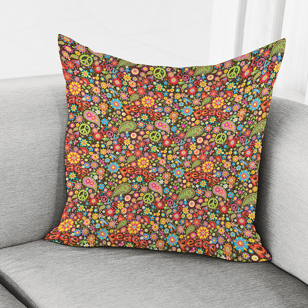 Colorful Hippie Peace Symbols Print Pillow Cover