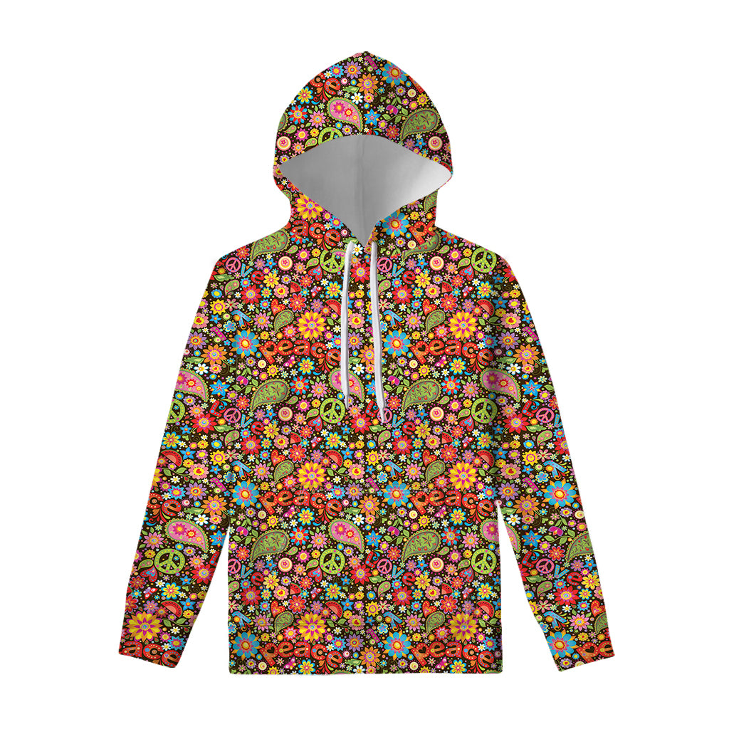 Colorful Hippie Peace Symbols Print Pullover Hoodie