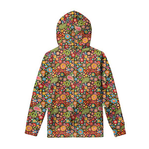 Colorful Hippie Peace Symbols Print Pullover Hoodie