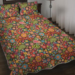 Colorful Hippie Peace Symbols Print Quilt Bed Set