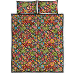 Colorful Hippie Peace Symbols Print Quilt Bed Set