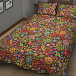 Colorful Hippie Peace Symbols Print Quilt Bed Set