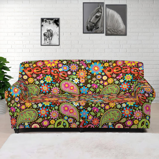 Colorful Hippie Peace Symbols Print Sofa Cover