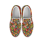 Colorful Hippie Peace Symbols Print White Slip On Shoes
