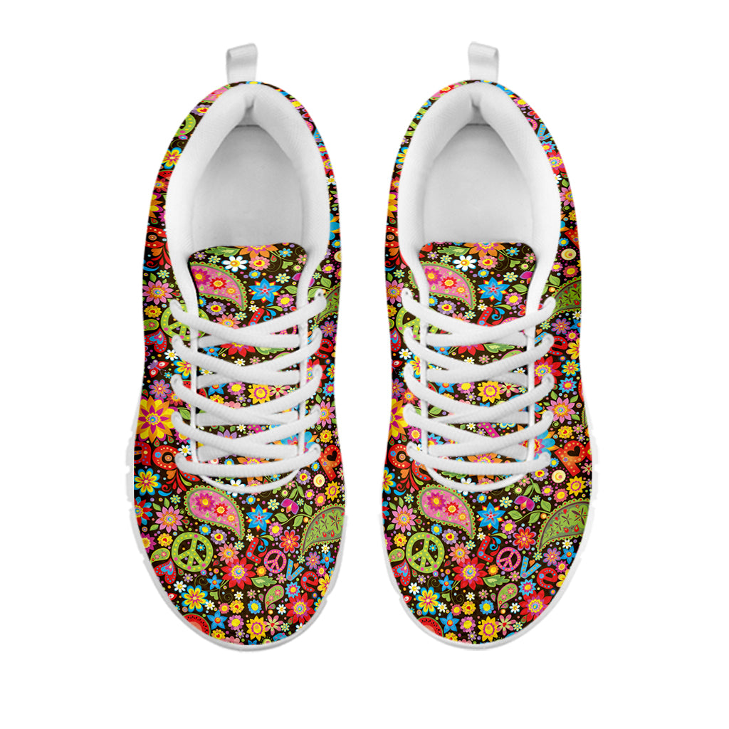 Colorful Hippie Peace Symbols Print White Sneakers