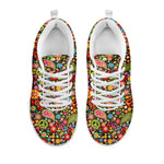 Colorful Hippie Peace Symbols Print White Sneakers