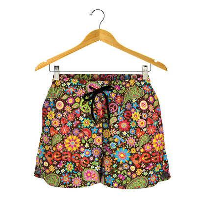Colorful Hippie Peace Symbols Print Women's Shorts