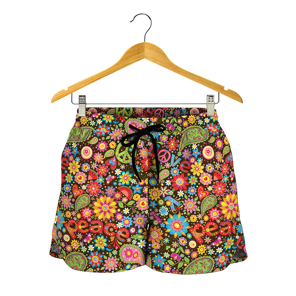 Colorful Hippie Peace Symbols Print Women's Shorts