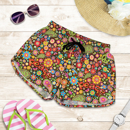 Colorful Hippie Peace Symbols Print Women's Shorts