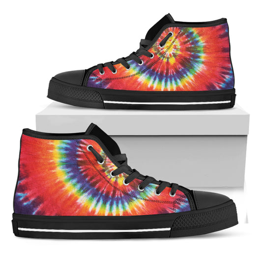 Colorful Hippie Tie Dye Print Black High Top Shoes