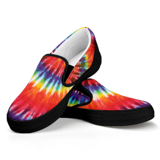 Colorful Hippie Tie Dye Print Black Slip On Shoes