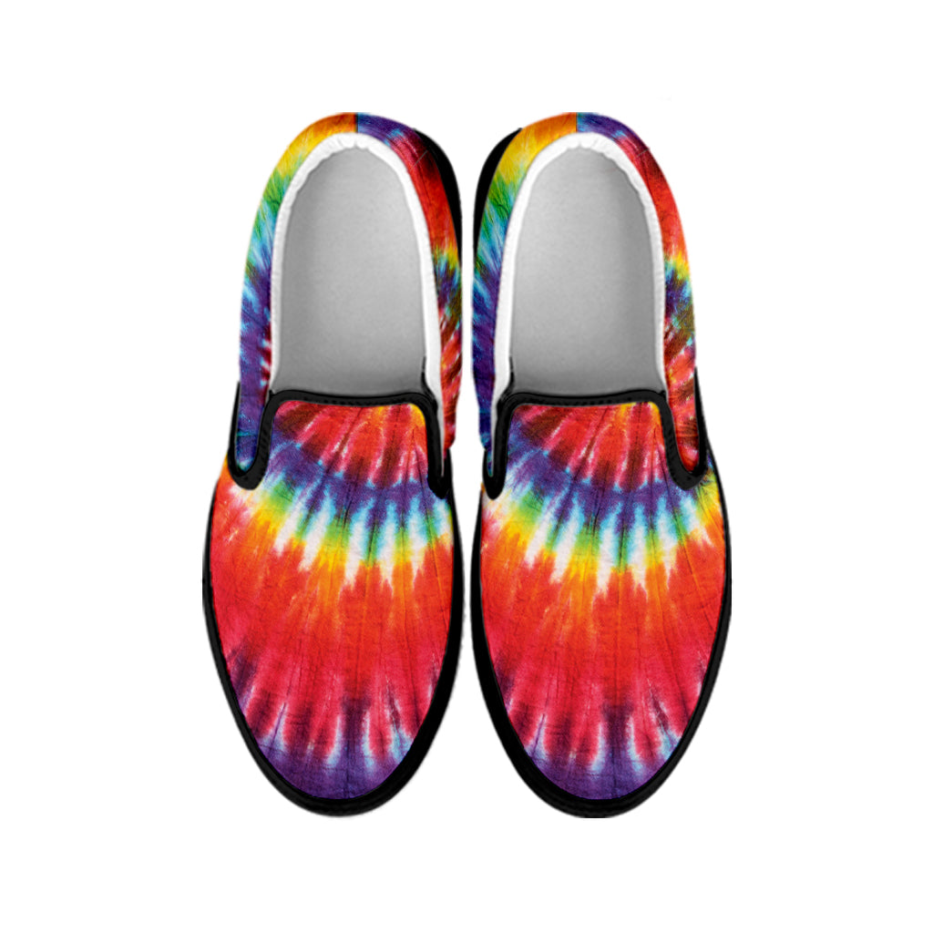 Colorful Hippie Tie Dye Print Black Slip On Shoes