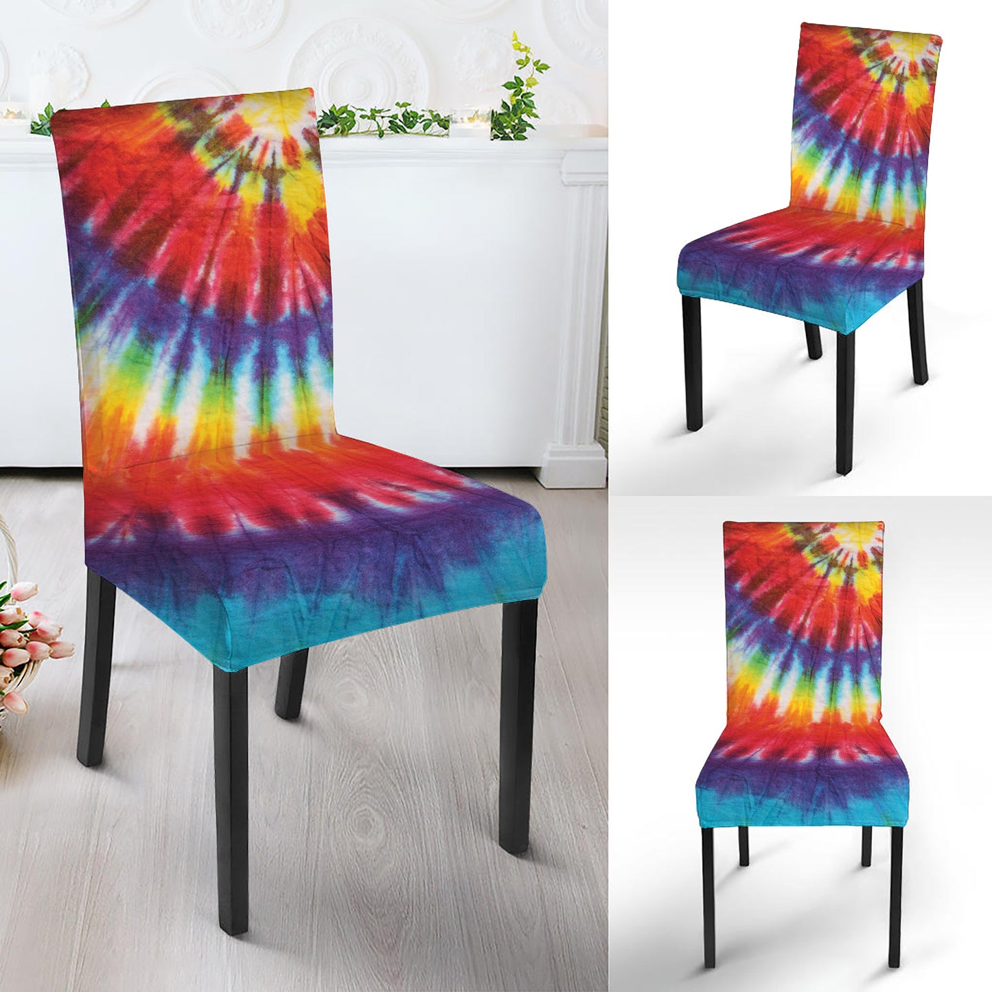 Colorful Hippie Tie Dye Print Dining Chair Slipcover