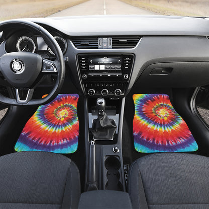 Colorful Hippie Tie Dye Print Front and Back Car Floor Mats