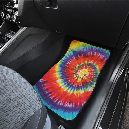 Colorful Hippie Tie Dye Print Front and Back Car Floor Mats