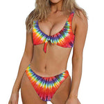 Colorful Hippie Tie Dye Print Front Bow Tie Bikini